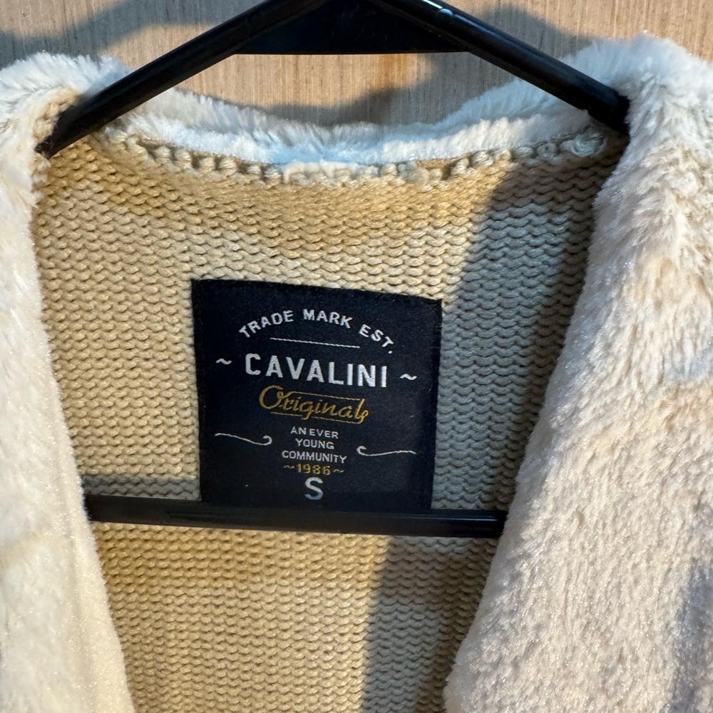 Women’s Cavalini Cream Open-Front Faux-Fur Collar Cardigan Size Small - Picture 2 of 4
